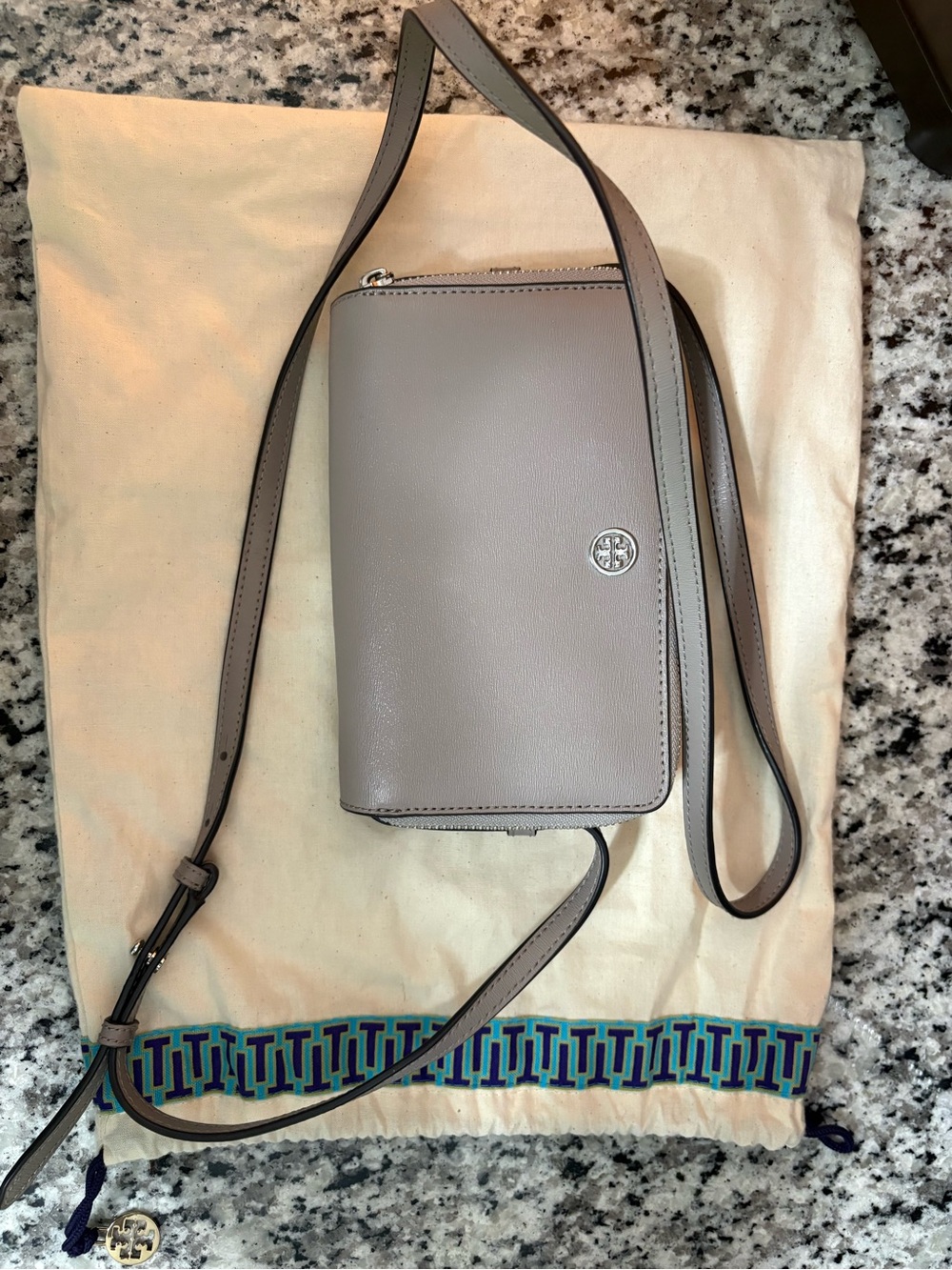 Tory Burch Light Taupe Leather Crossbody Wallet